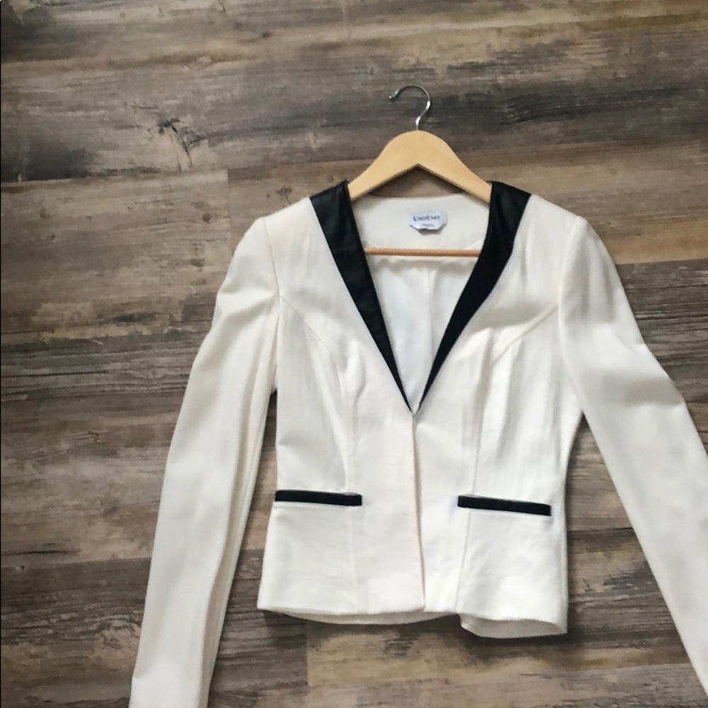 White Blazer with black leatherette details